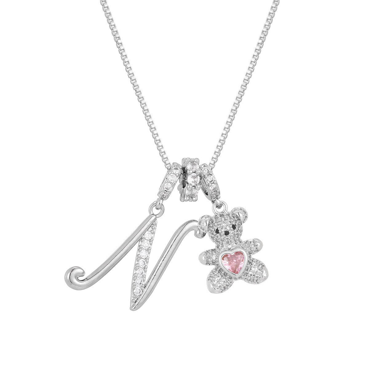 18k Elegant Bear Initial Necklace