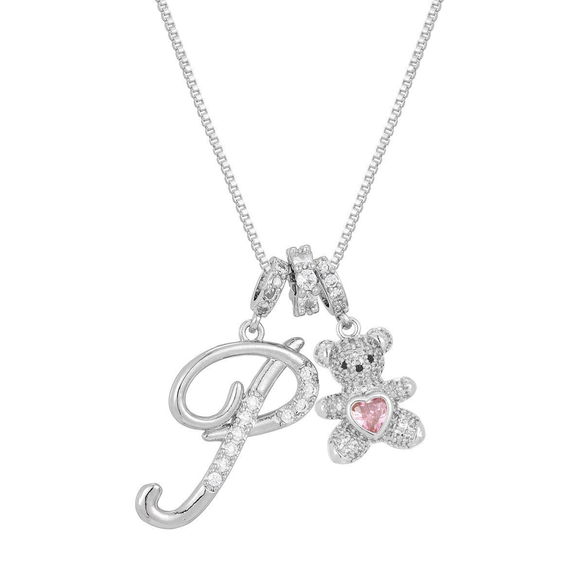 18k Elegant Bear Initial Necklace