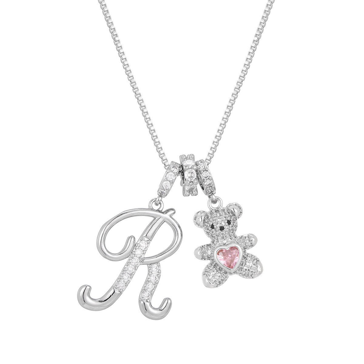 18k Elegant Bear Initial Necklace