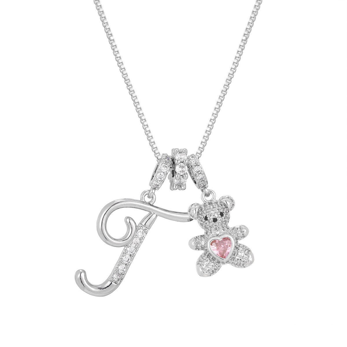 18k Elegant Bear Initial Necklace