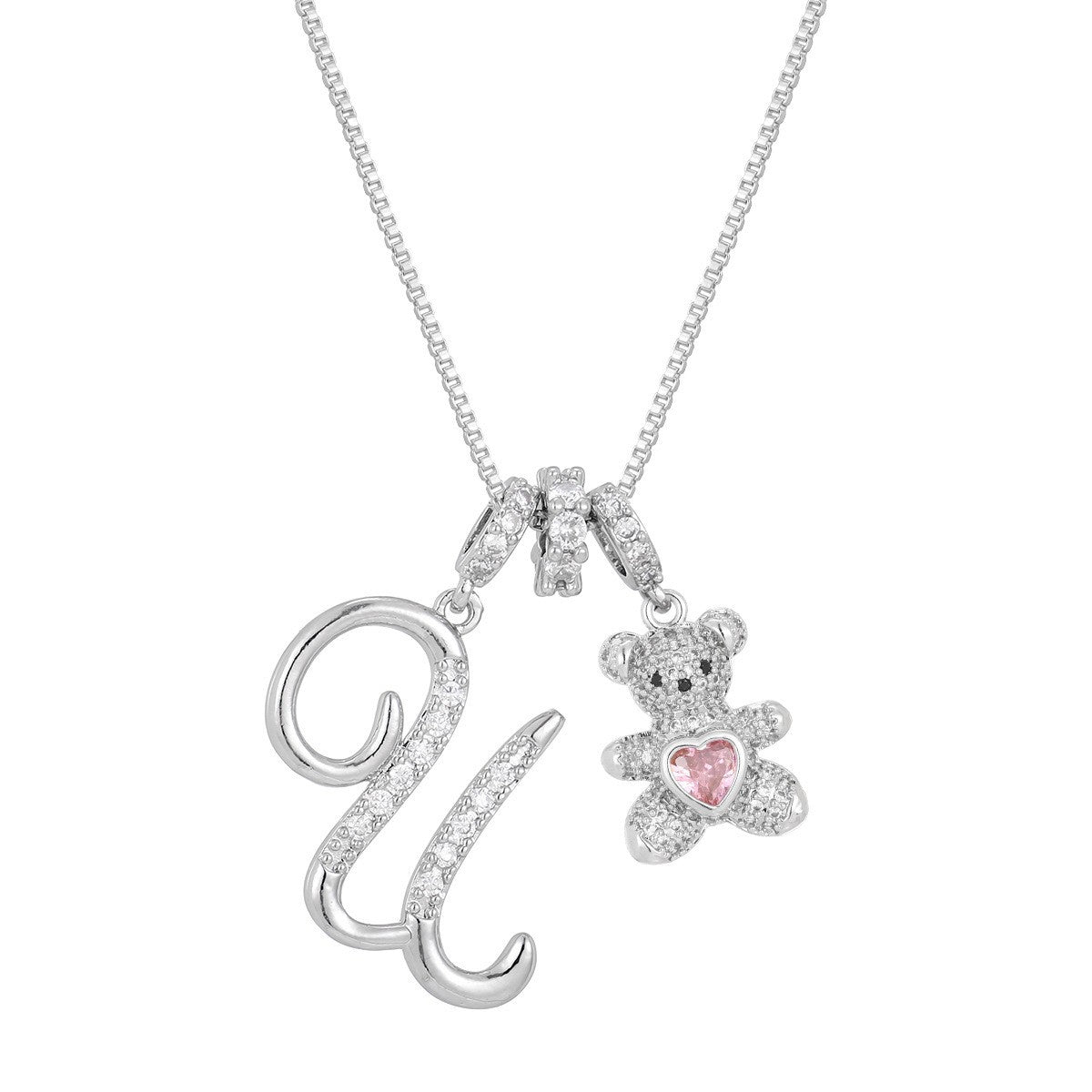 18k Elegant Bear Initial Necklace