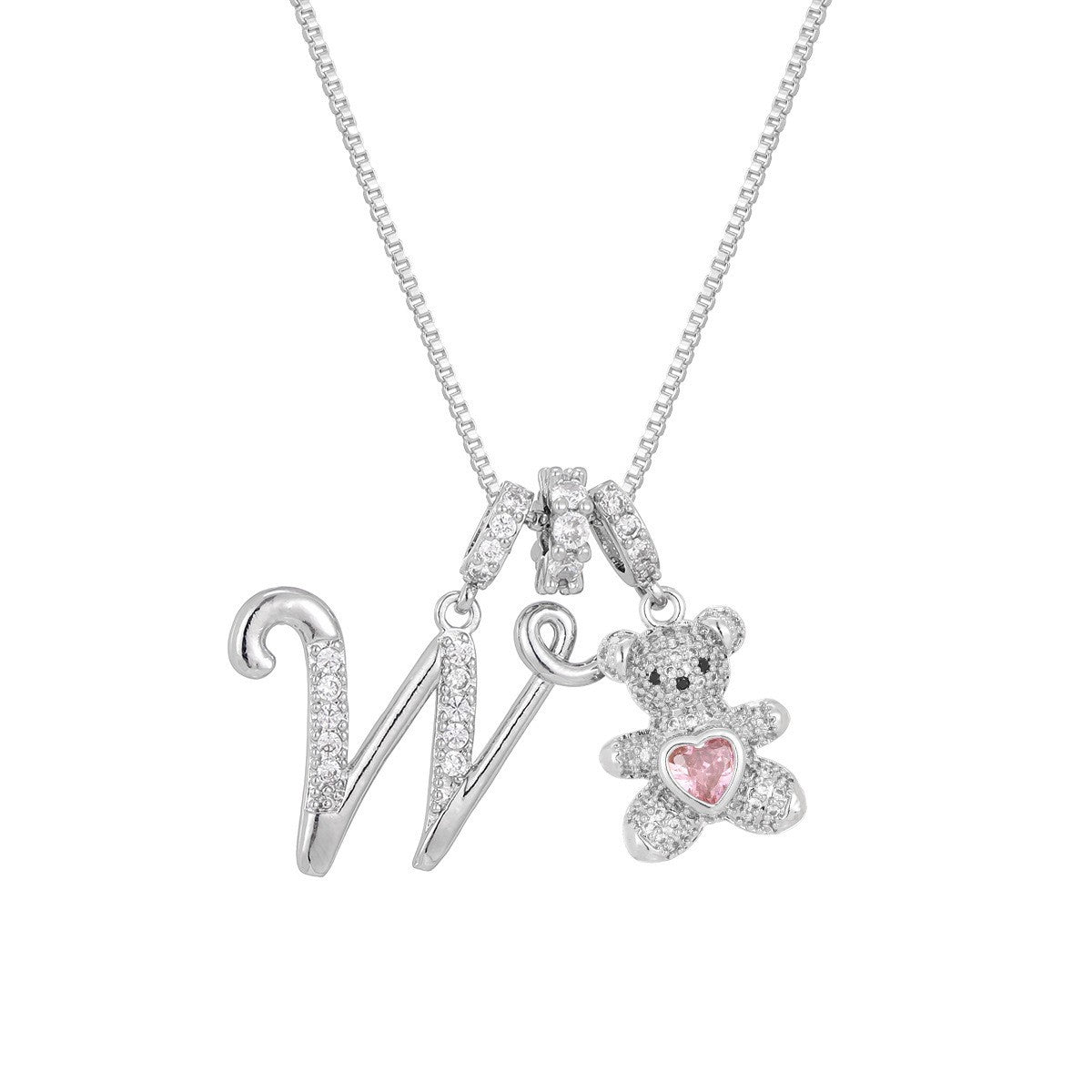 18k Elegant Bear Initial Necklace