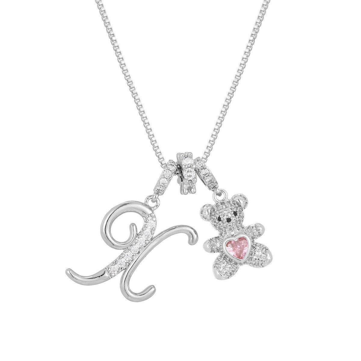 18k Elegant Bear Initial Necklace