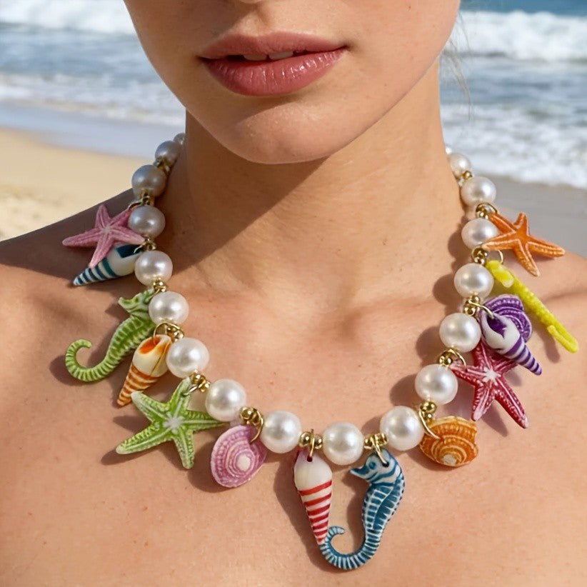 Boho Colorful Sea Life Pearl Necklace