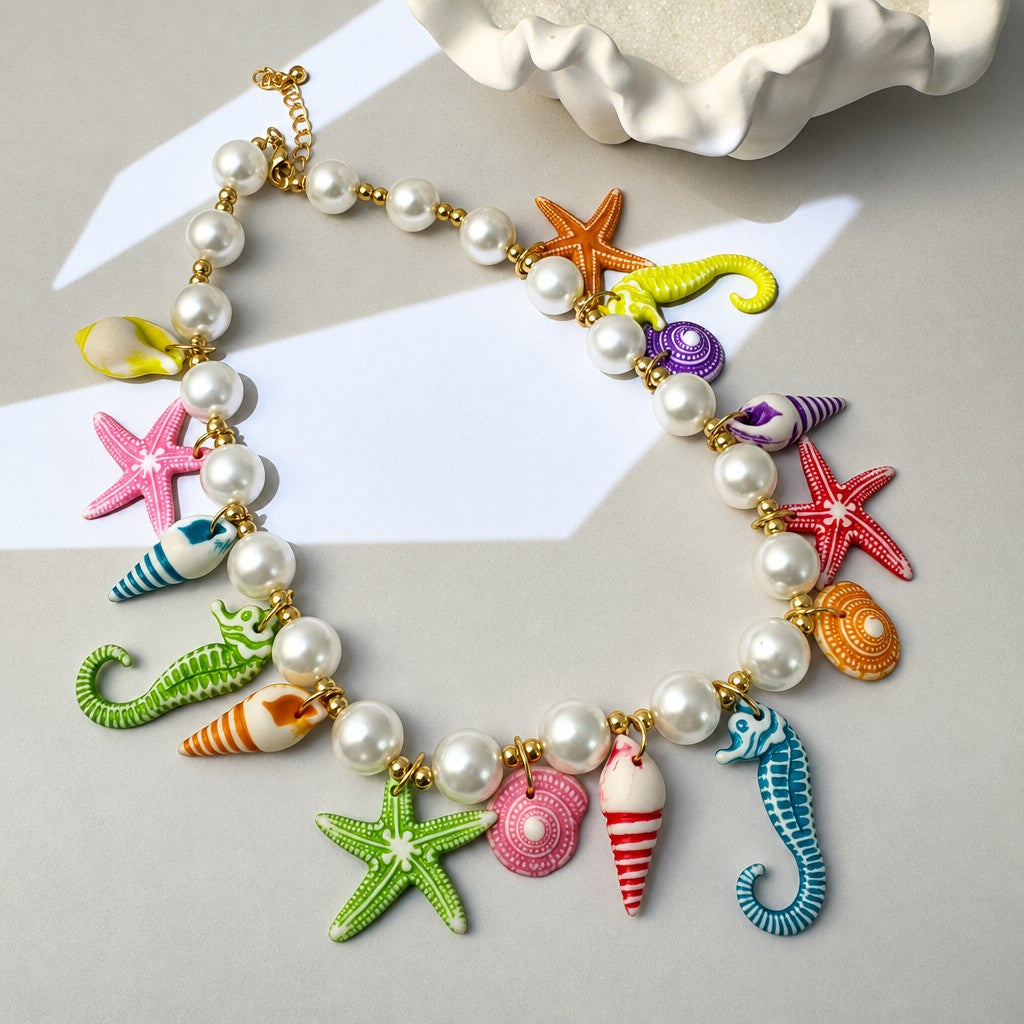 Boho Colorful Sea Life Pearl Necklace
