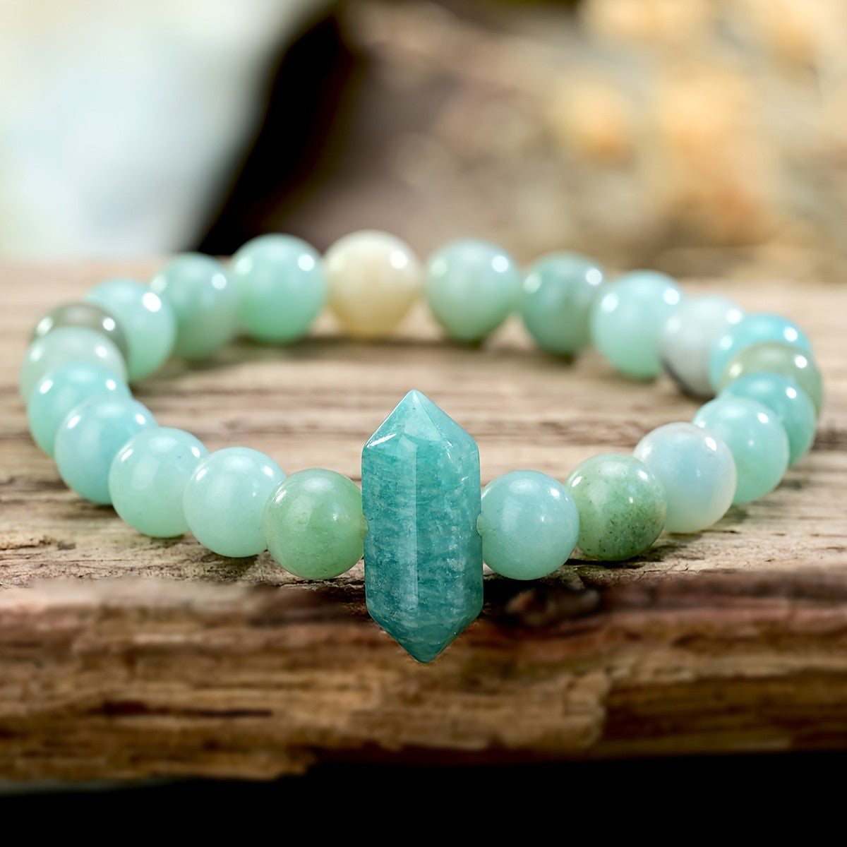 Boho Natural Amazonite Hexagonal Bead Bracelet