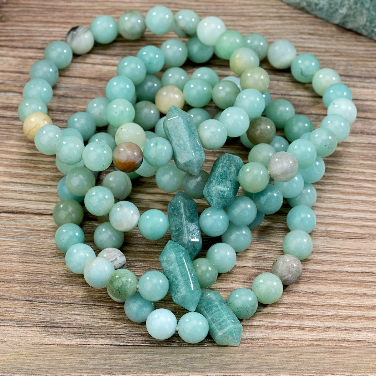 Boho Natural Amazonite Hexagonal Bead Bracelet