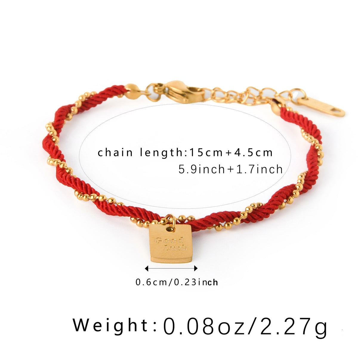 Elegant Red Braided Square Charm Bracelet