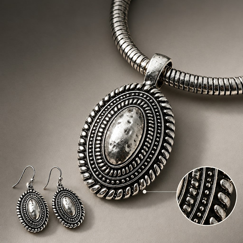 Boho Vintage Embossed Oval Snake Choker Set