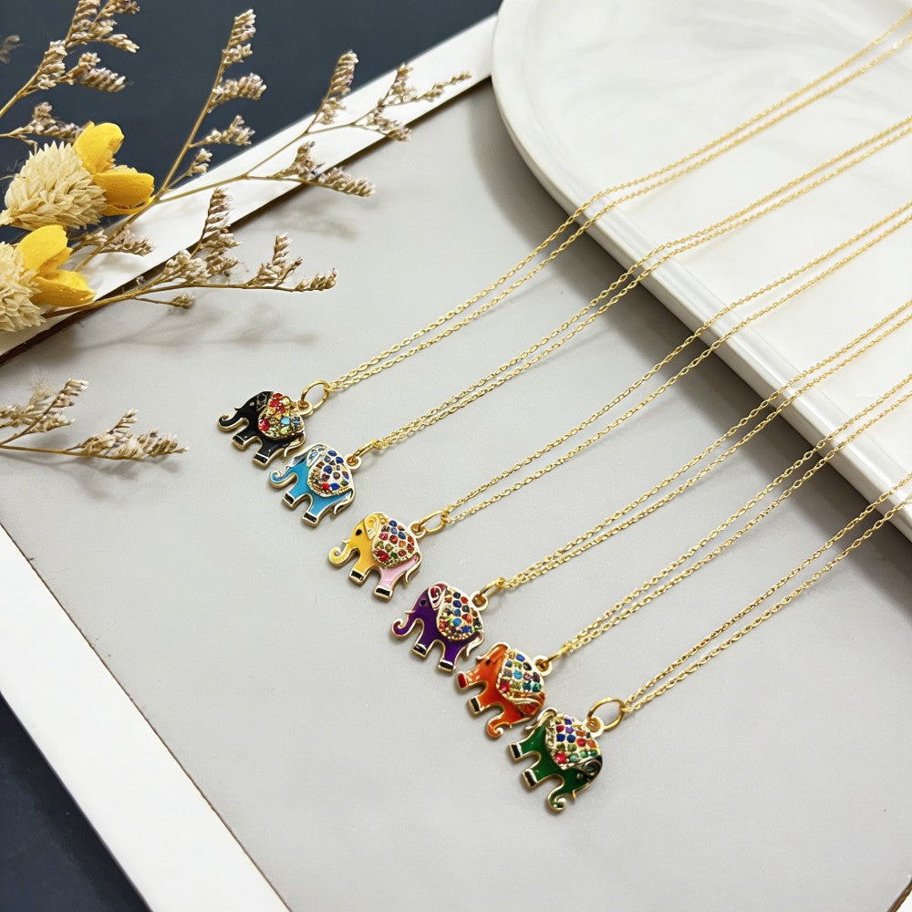 Dainty Enamel Elephant Necklace