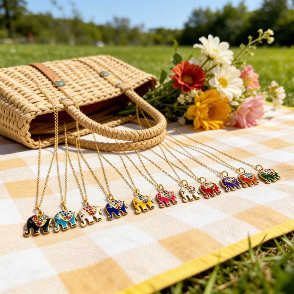 Dainty Enamel Elephant Necklace