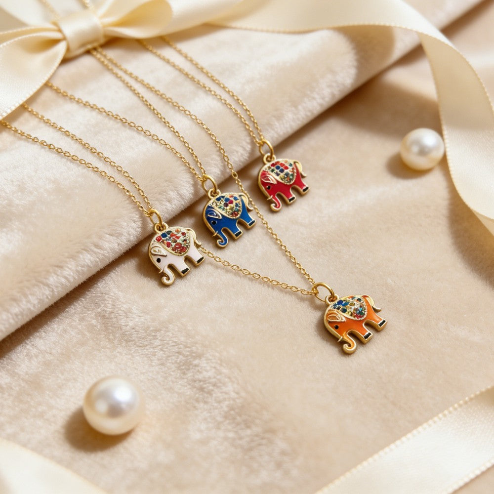 Dainty Enamel Elephant Necklace