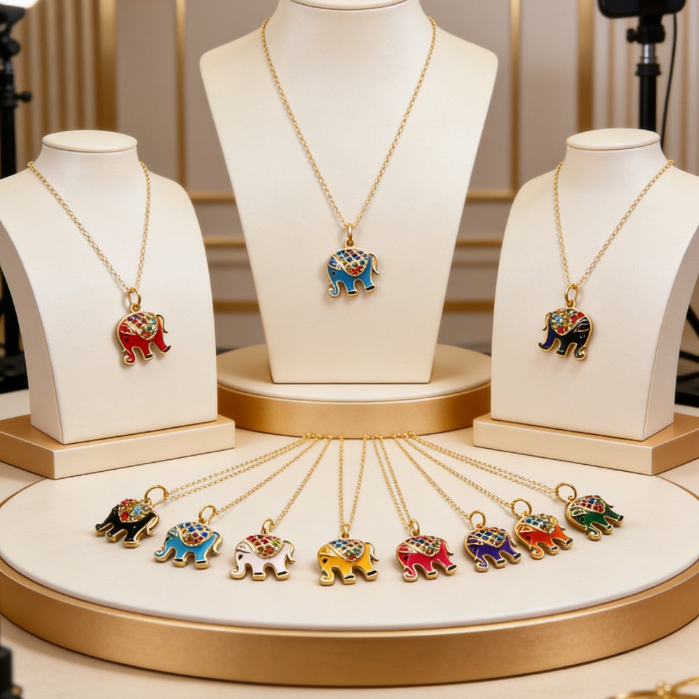 Dainty Enamel Elephant Necklace