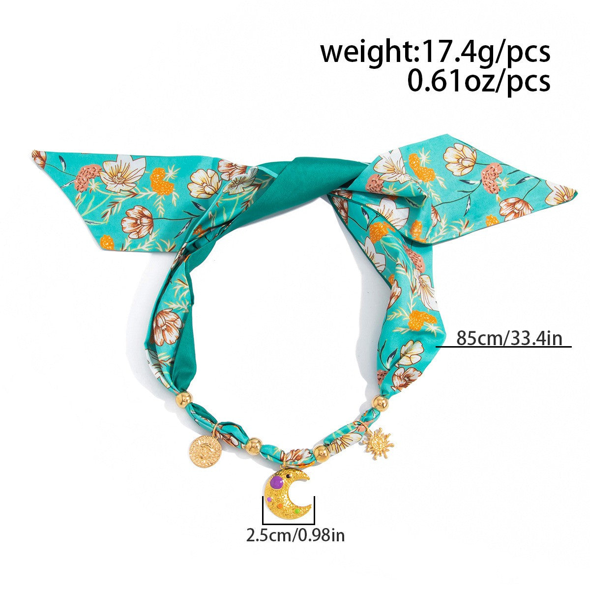 Boho Teal Floral Print Charm Necklace