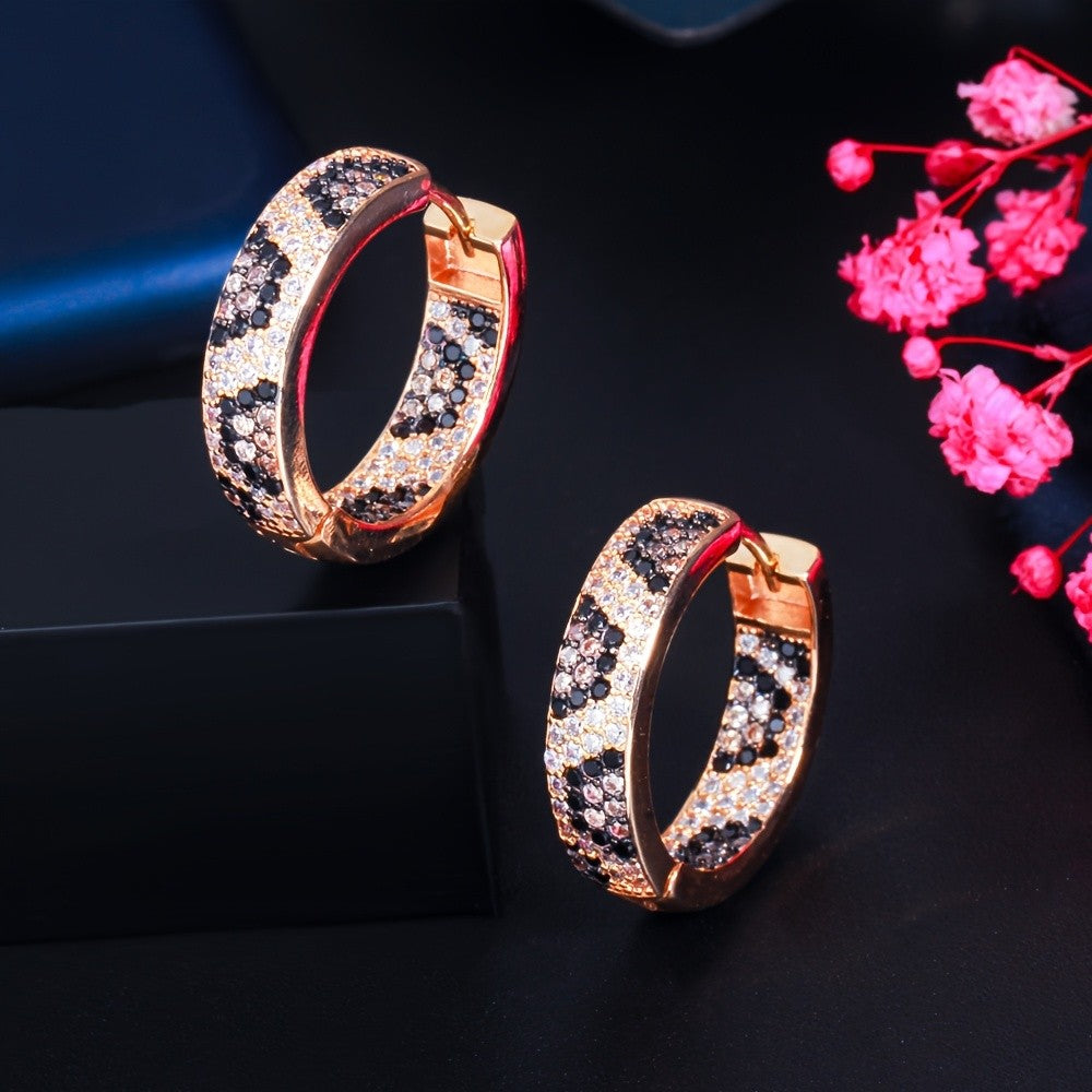 18k Leopard Print Zirconia Hoop Earrings