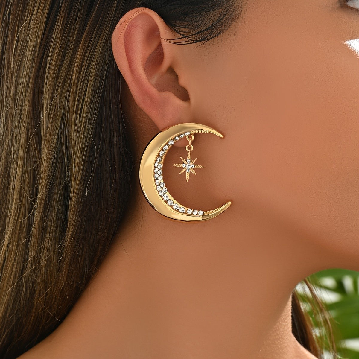 Elegant Crescent Moon Star Hoop Earrings