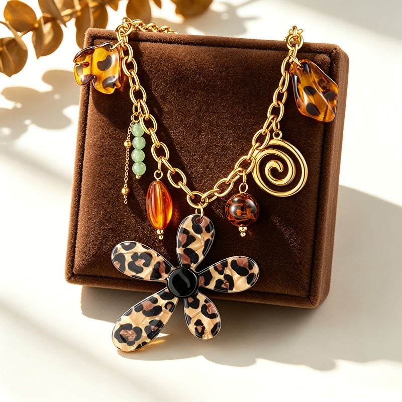 18k Boho Leopard Flower Necklace