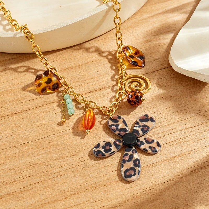 18k Boho Leopard Flower Necklace