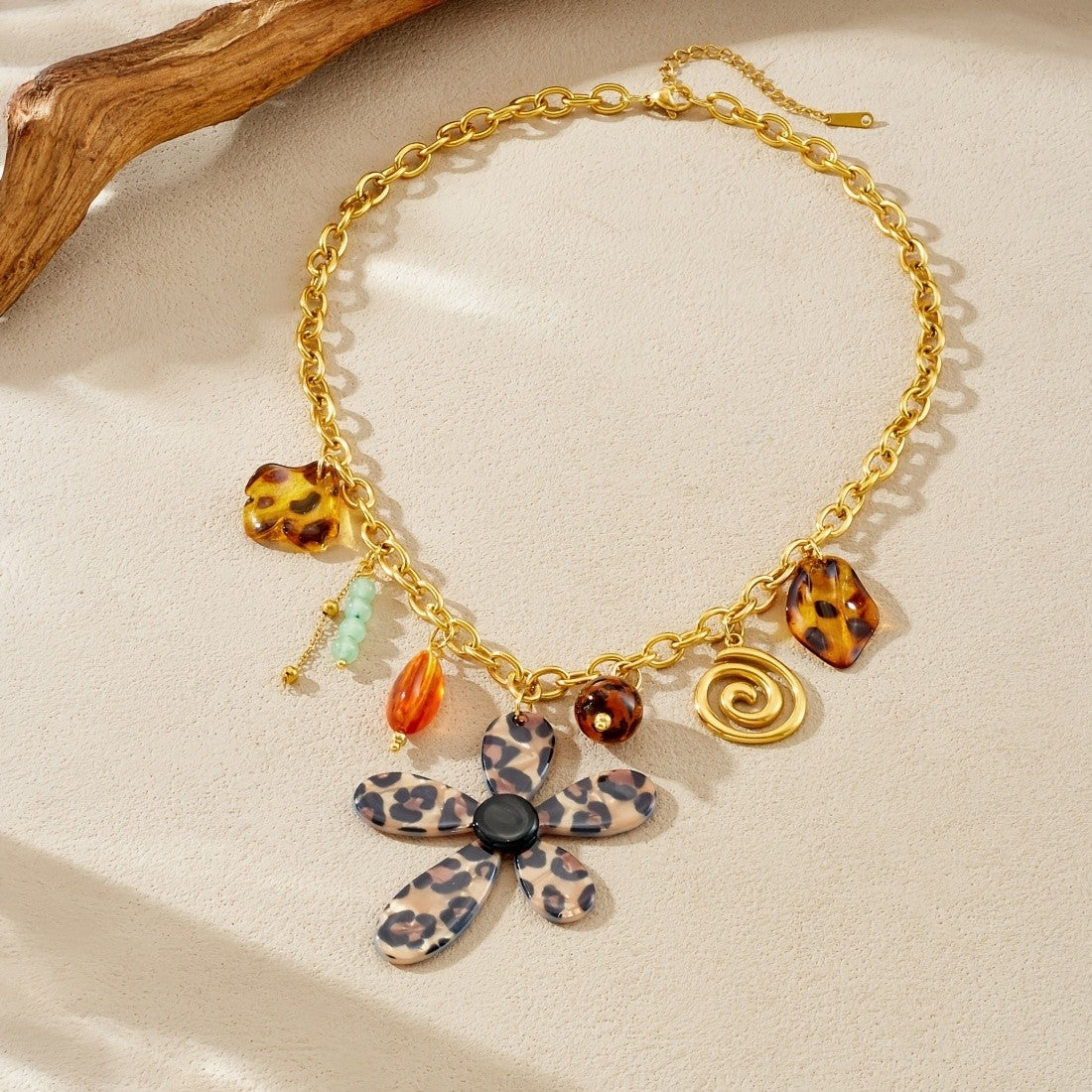 18k Boho Leopard Flower Necklace