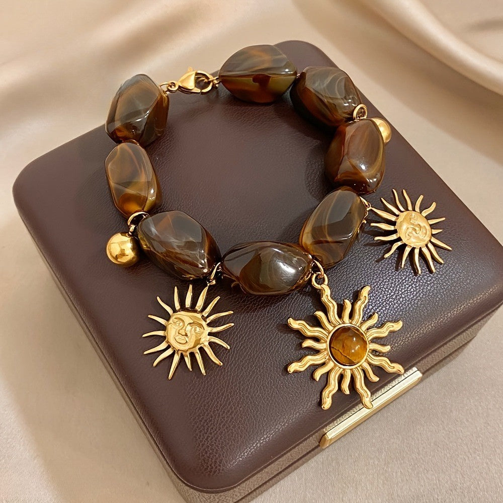 18k Boho Tiger Eye Sun Bracelet