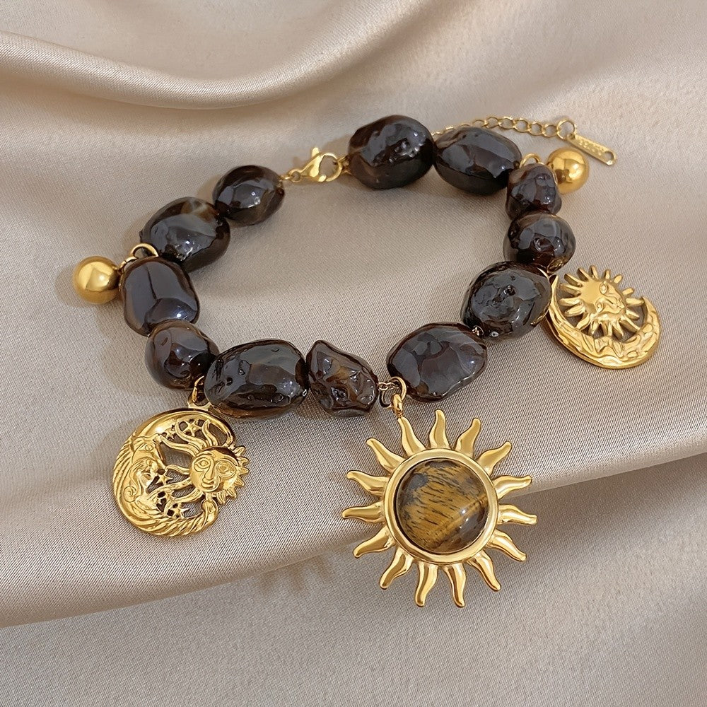 18k Boho Tiger Eye Sun Bracelet