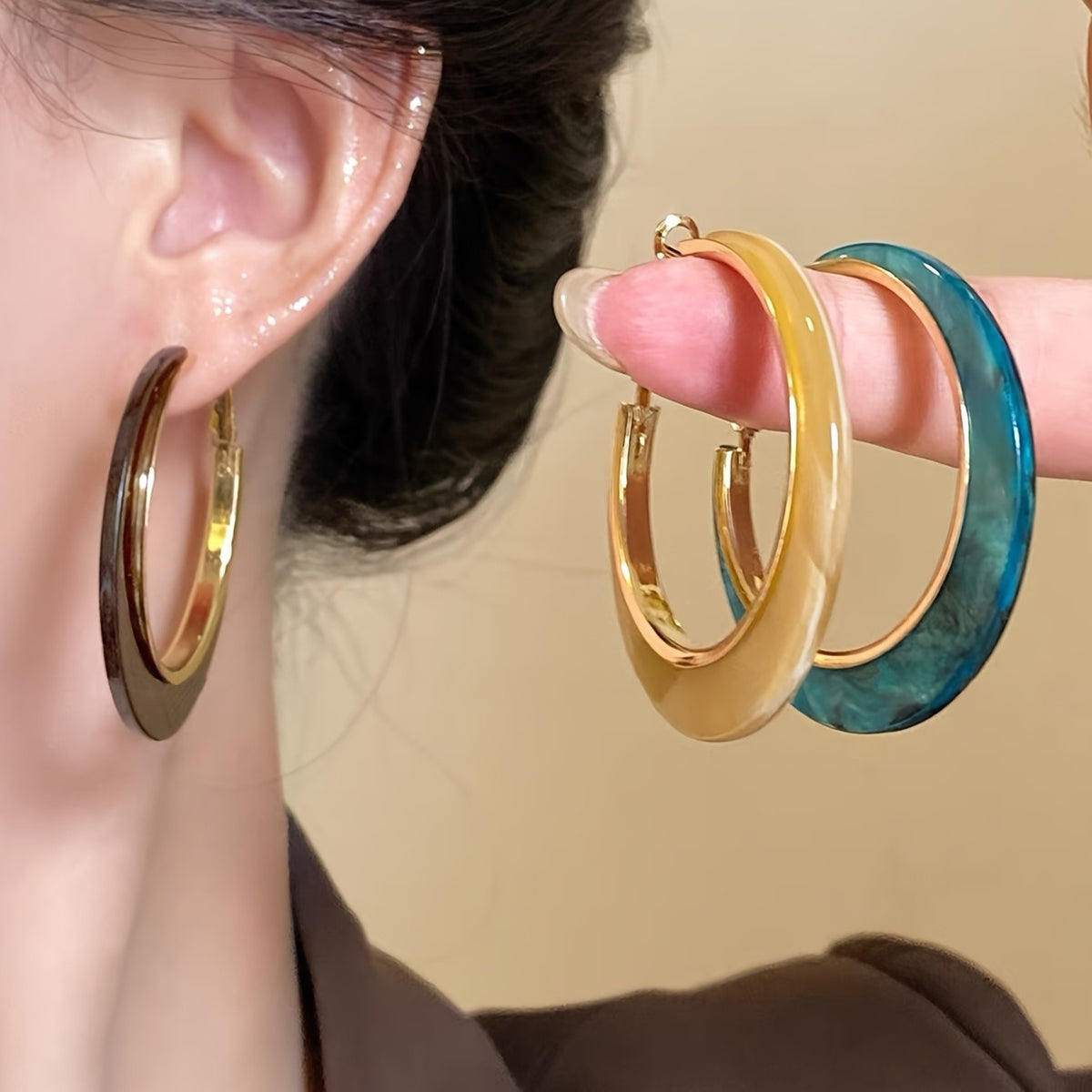 3pc Boho Marbled Resin Hoop Earring Set