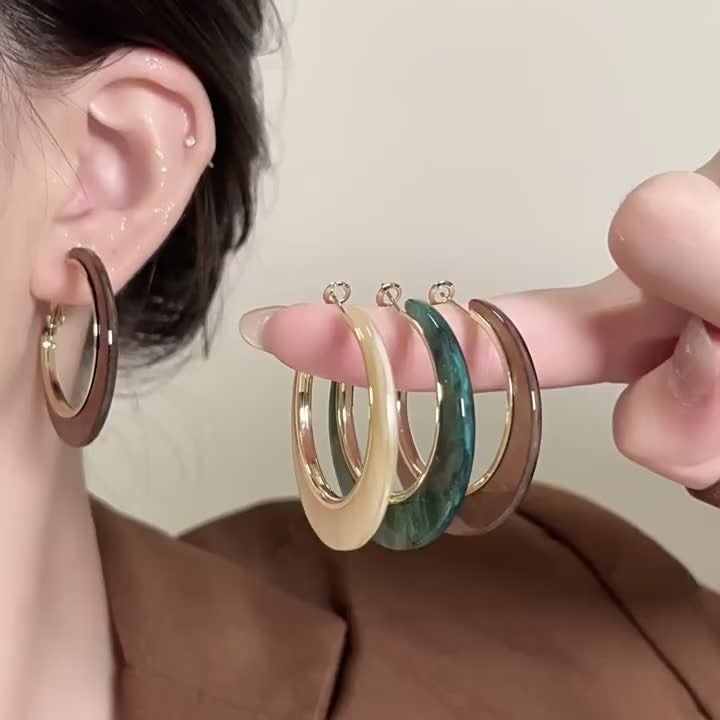 3pc Boho Marbled Resin Hoop Earring Set