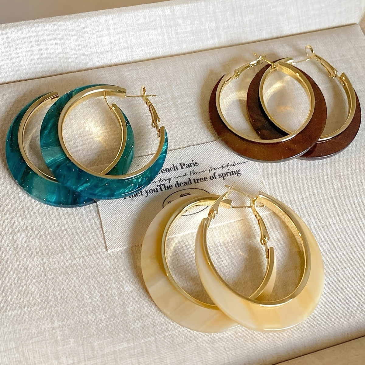 3pc Boho Marbled Resin Hoop Earring Set