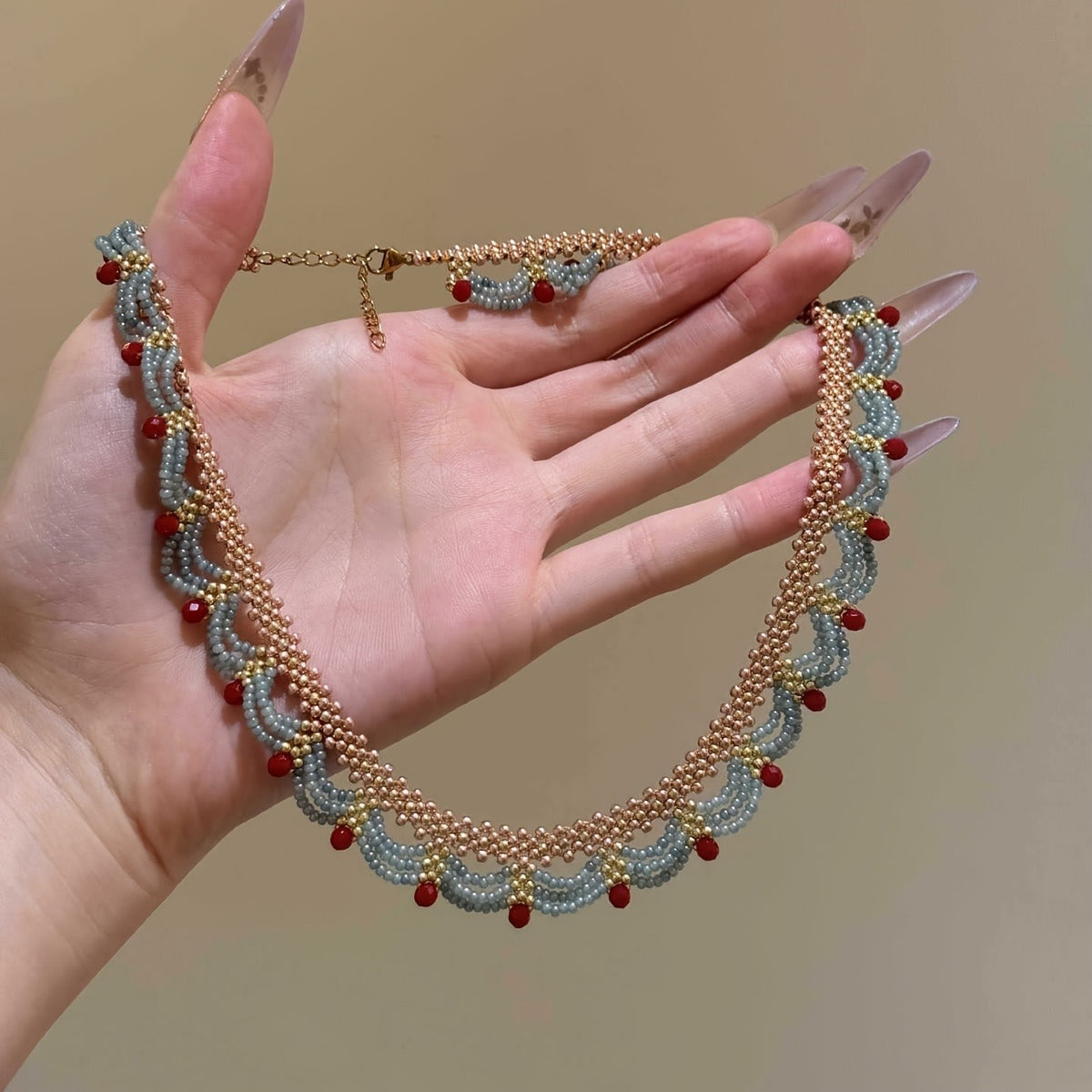 Boho Layered Red Bead Necklace