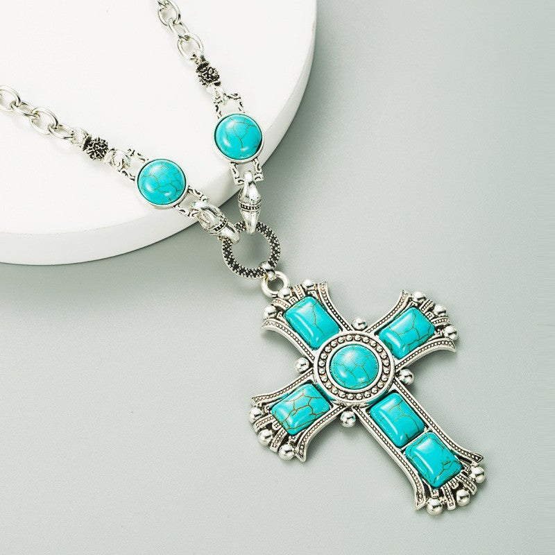 14k Vintage Turquoise Cross Necklace