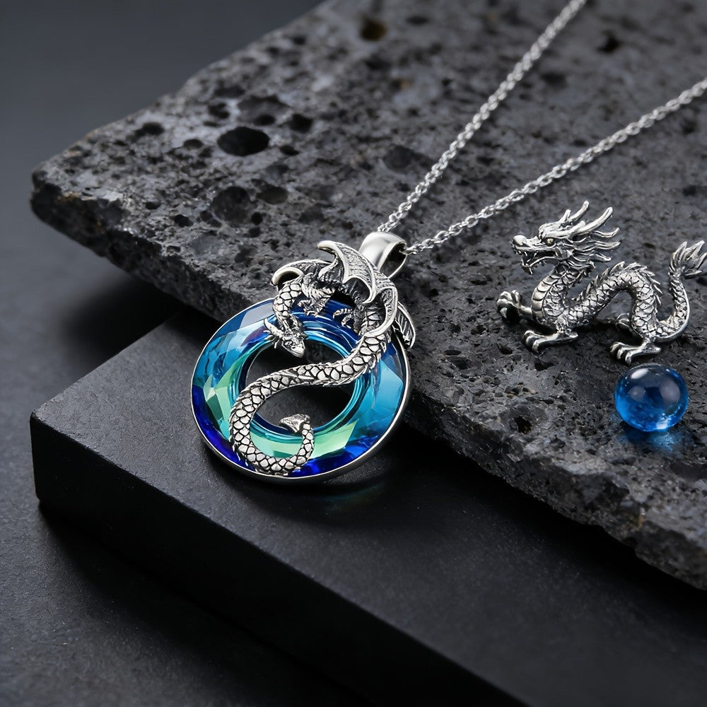 Classy Blue Dragon Pendant Necklace