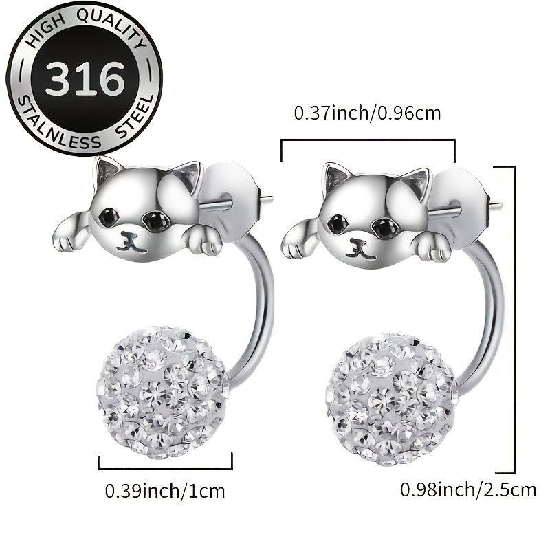 Cute Cat Zircon Ball Earring