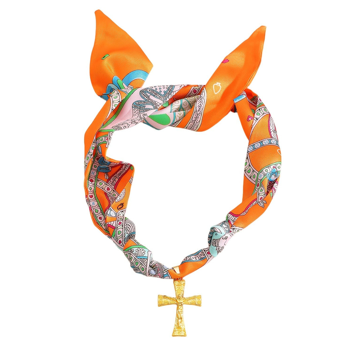Boho Printed Scarf Cross Necklace