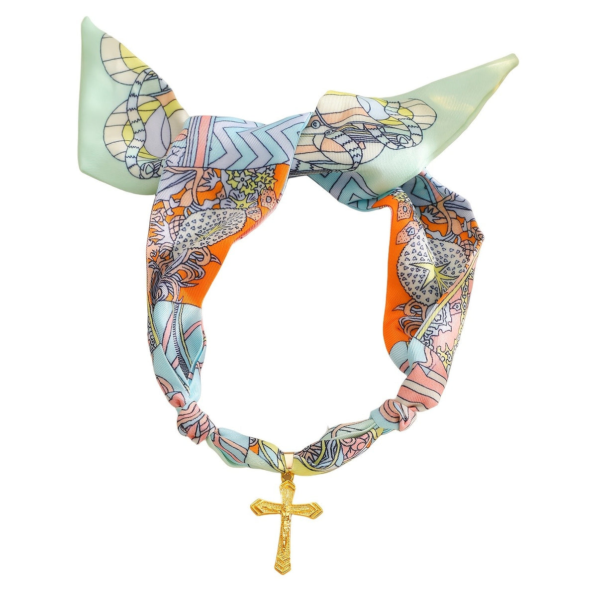 Boho Printed Scarf Cross Necklace