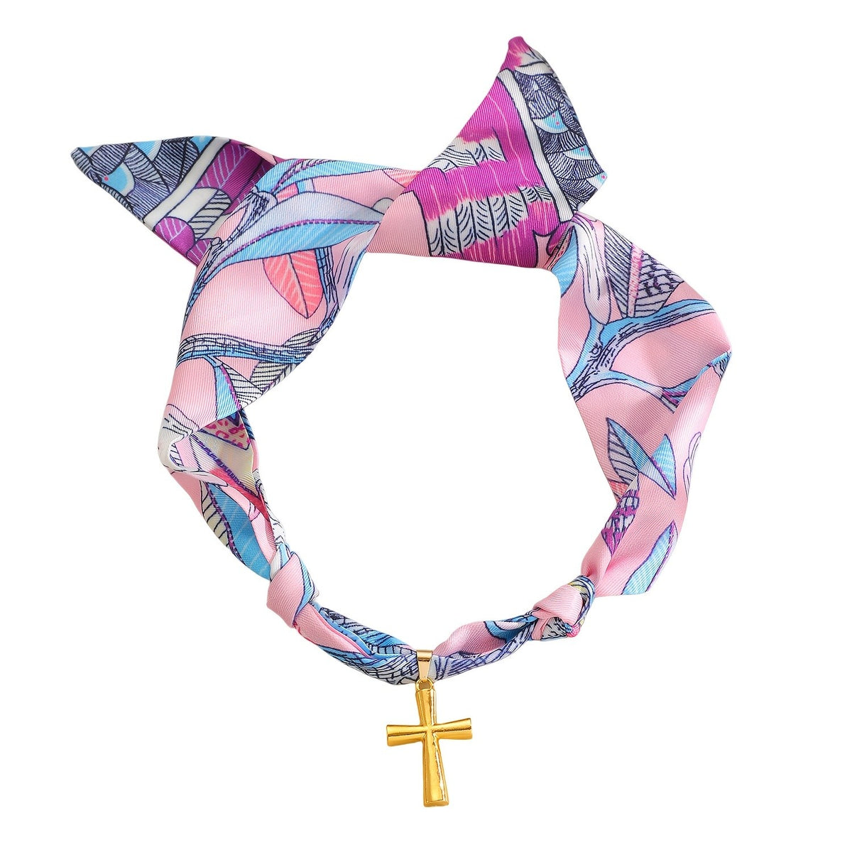 Boho Printed Scarf Cross Necklace