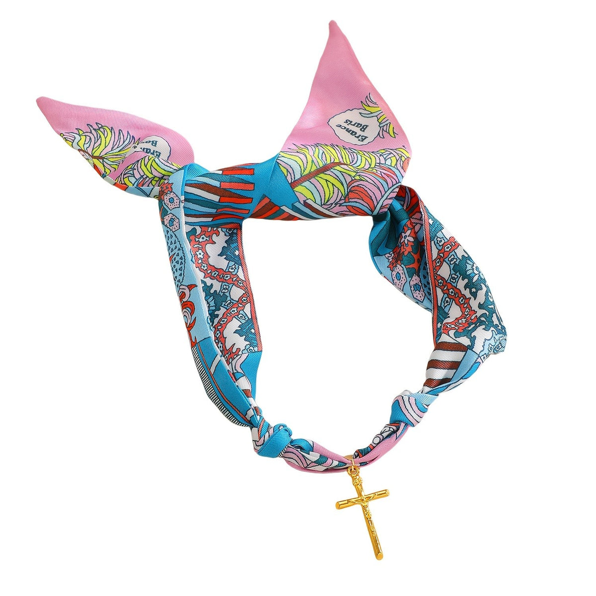 Boho Printed Scarf Cross Necklace