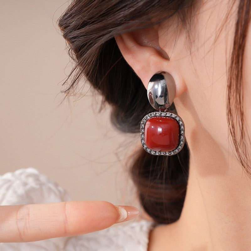 Vintage Red Square Drop Earrings