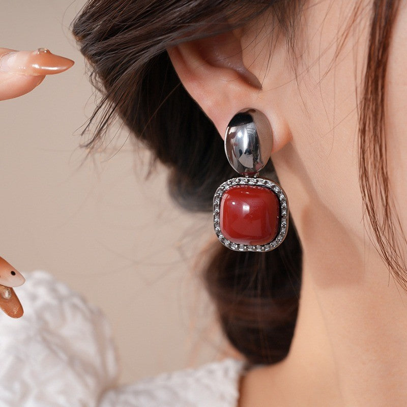 Vintage Red Square Drop Earrings