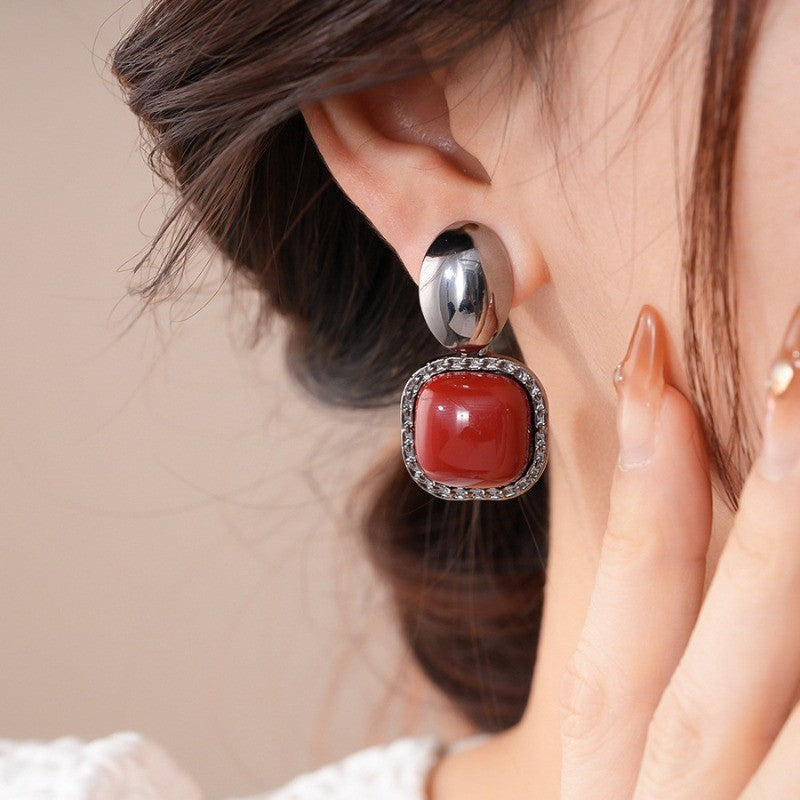 Vintage Red Square Drop Earrings