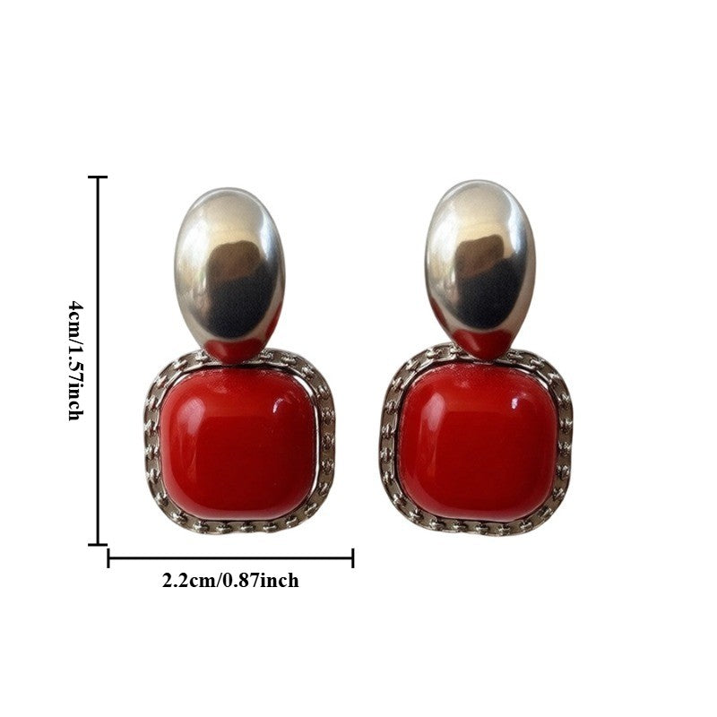 Vintage Red Square Drop Earrings