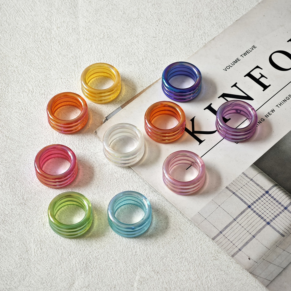 10pc Dazzling Iridescent Resin Ring Set