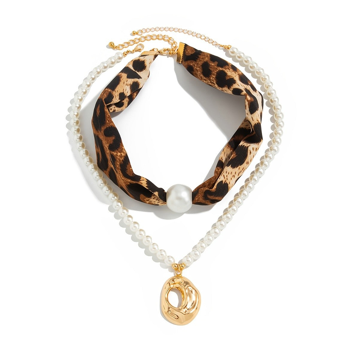 Classy Leopard Scarf & Pearl Pendant Necklace Set