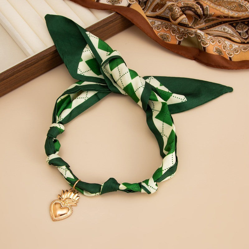 Boho Green Braided Scarf Heart Necklace