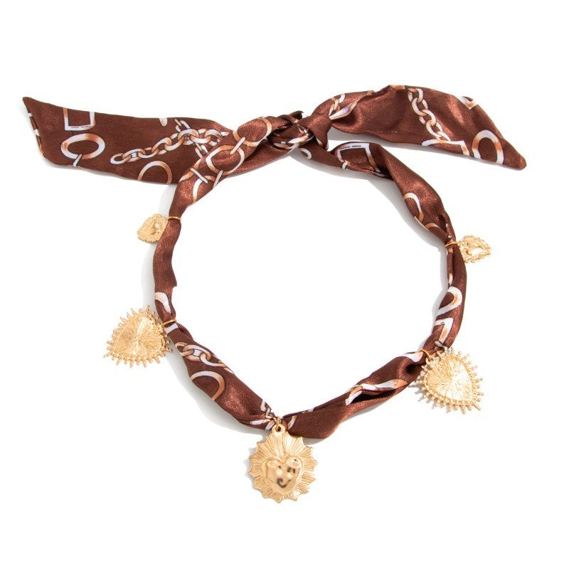 Boho Green Braided Scarf Heart Necklace