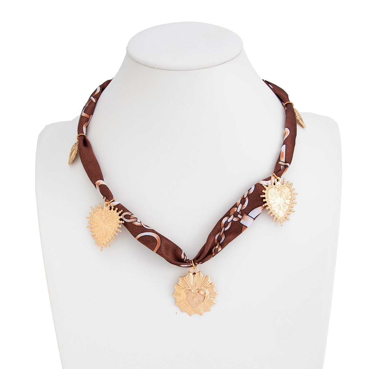 Boho Green Braided Scarf Heart Necklace