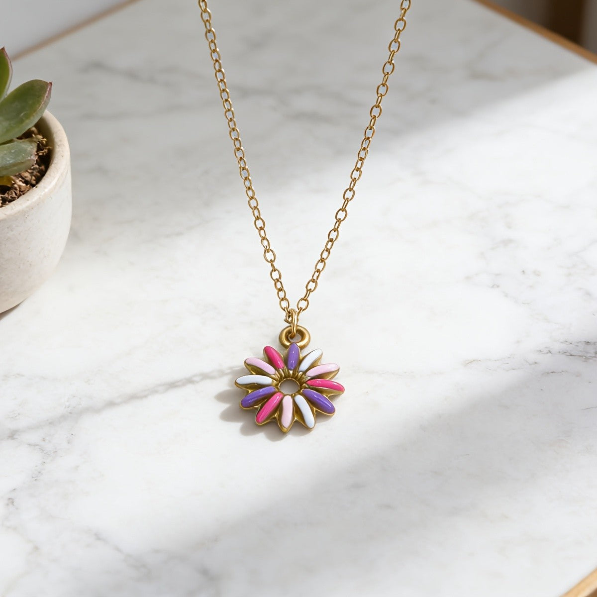18k Boho Colorful Enamel Flower Necklace