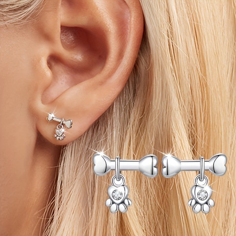 Dainty Dog Bone Paw Stud Earrings