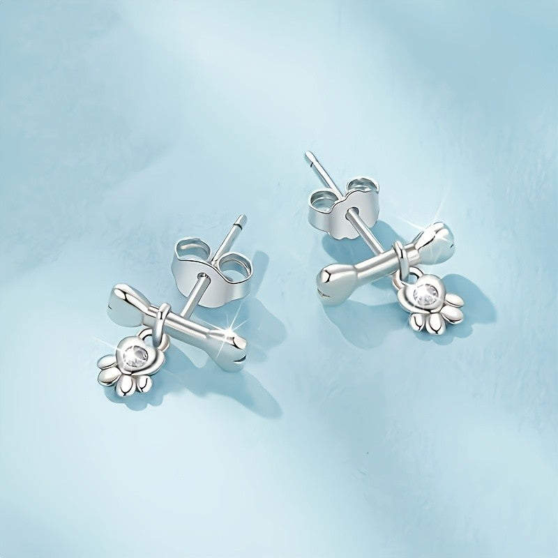 Dainty Dog Bone Paw Stud Earrings