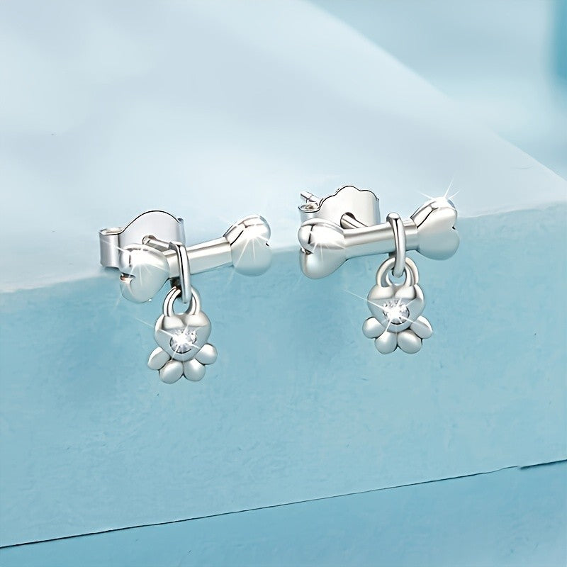 Dainty Dog Bone Paw Stud Earrings