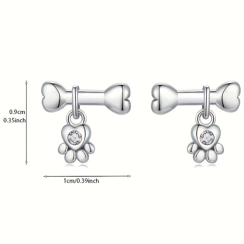 Dainty Dog Bone Paw Stud Earrings